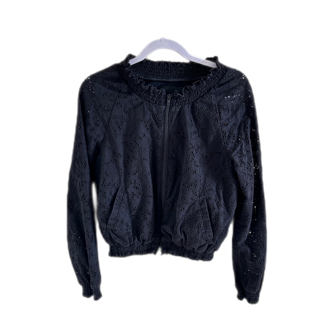 Sanctuary Bomber Eyelet Jacket XS Black Long Sleeve